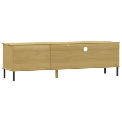 vidaXL TV Cabinet with Metal Legs Brown Solid Wood Pine OSLO