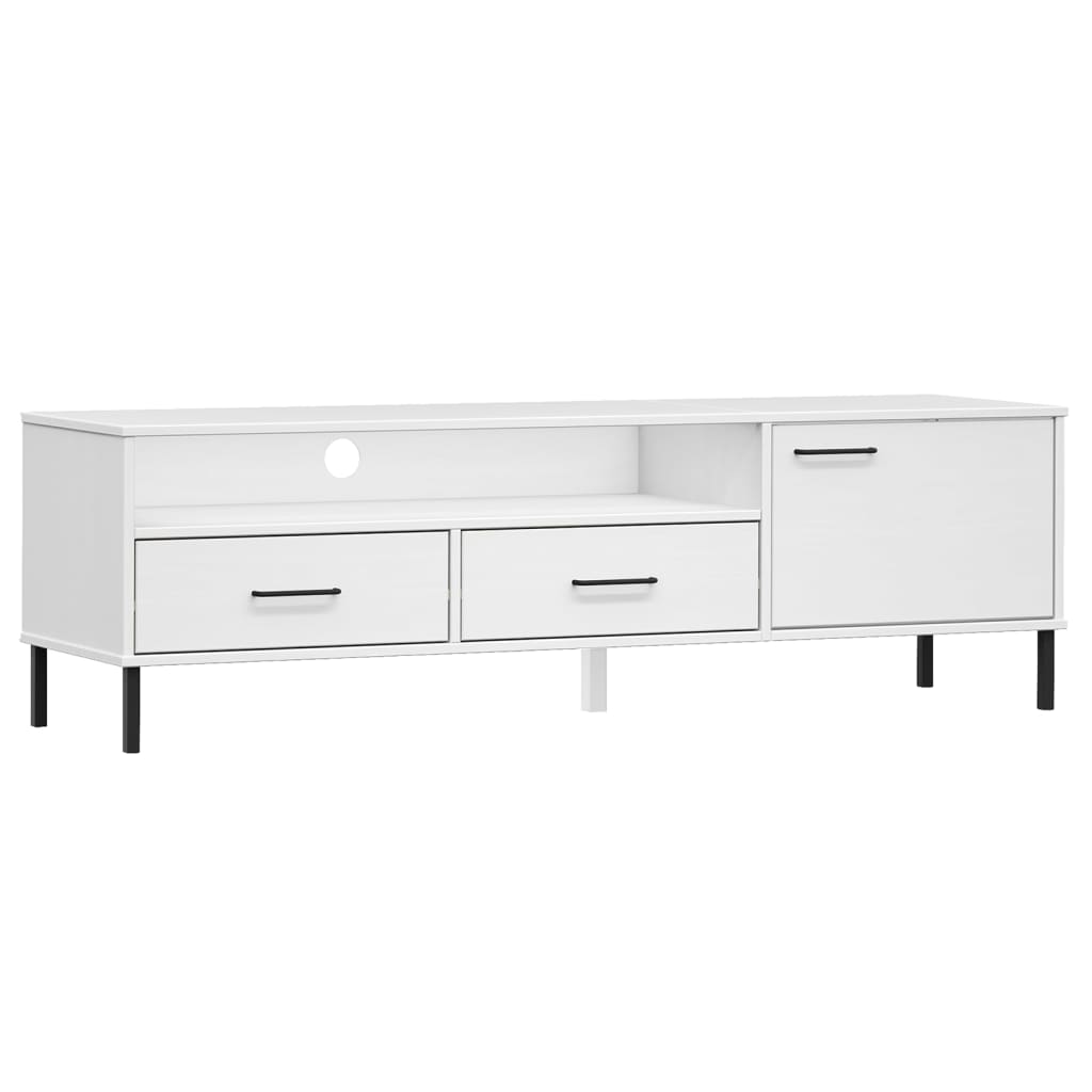 vidaXL TV Cabinet with Metal Legs White Solid Wood Pine "OSLO