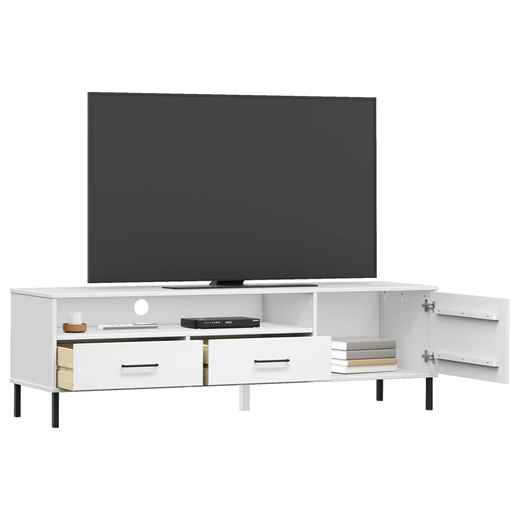 vidaXL TV Cabinet with Metal Legs White Solid Wood Pine "OSLO
