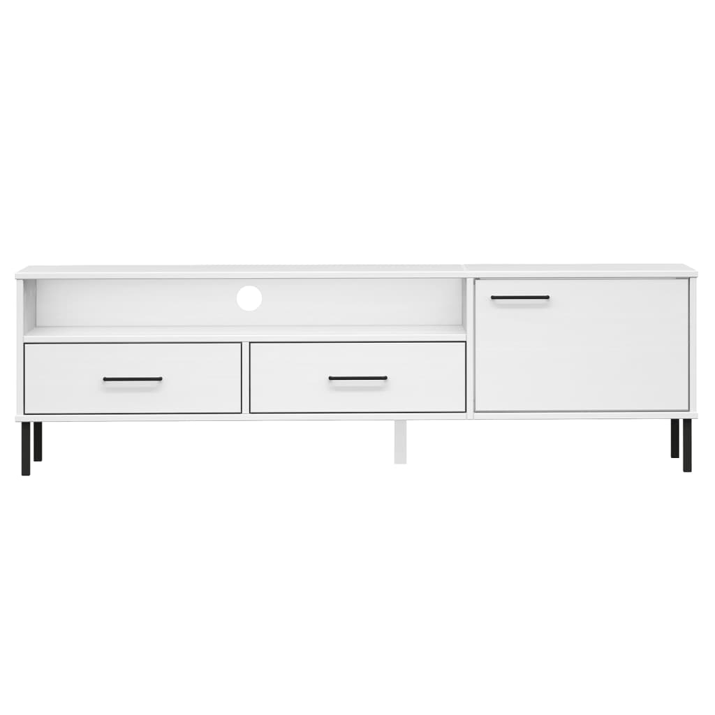 vidaXL TV Cabinet with Metal Legs White Solid Wood Pine "OSLO
