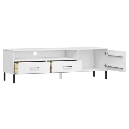 vidaXL TV Cabinet with Metal Legs White Solid Wood Pine "OSLO