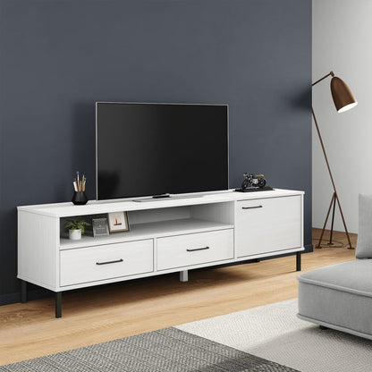 vidaXL TV Cabinet with Metal Legs White Solid Wood Pine "OSLO