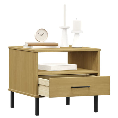 vidaXL Bedside Table with Metal Legs Brown Solid Wood Pine "OSLO
