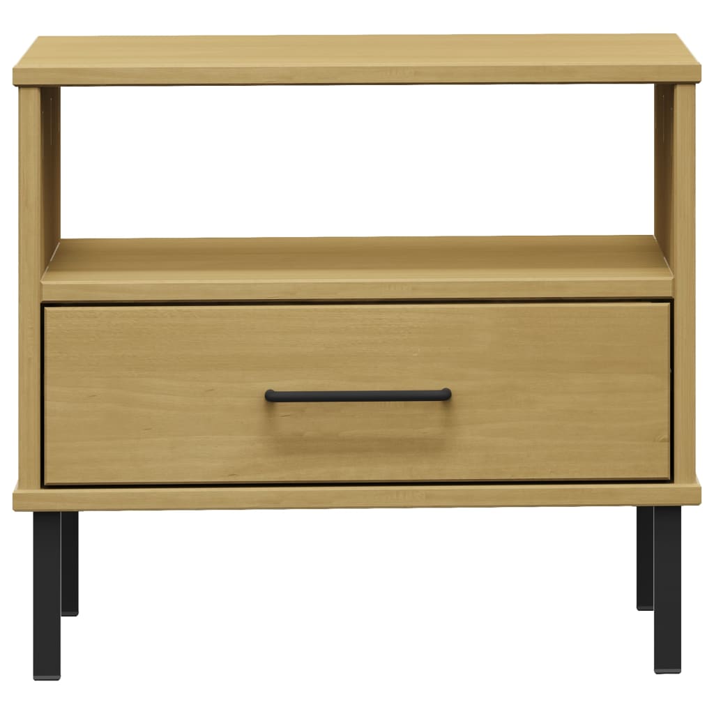 vidaXL Bedside Table with Metal Legs Brown Solid Wood Pine "OSLO