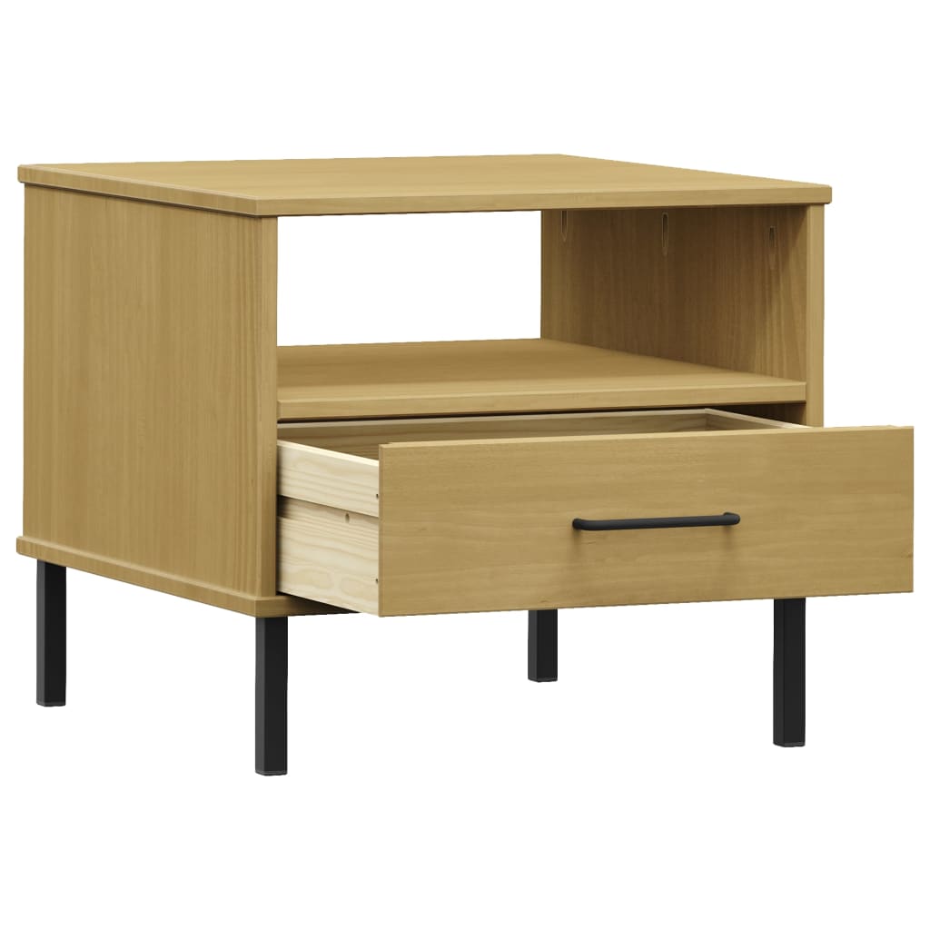 vidaXL Bedside Table with Metal Legs Brown Solid Wood Pine "OSLO