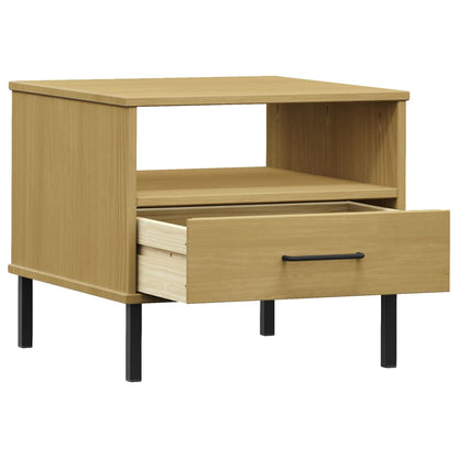 vidaXL Bedside Table with Metal Legs Brown Solid Wood Pine "OSLO