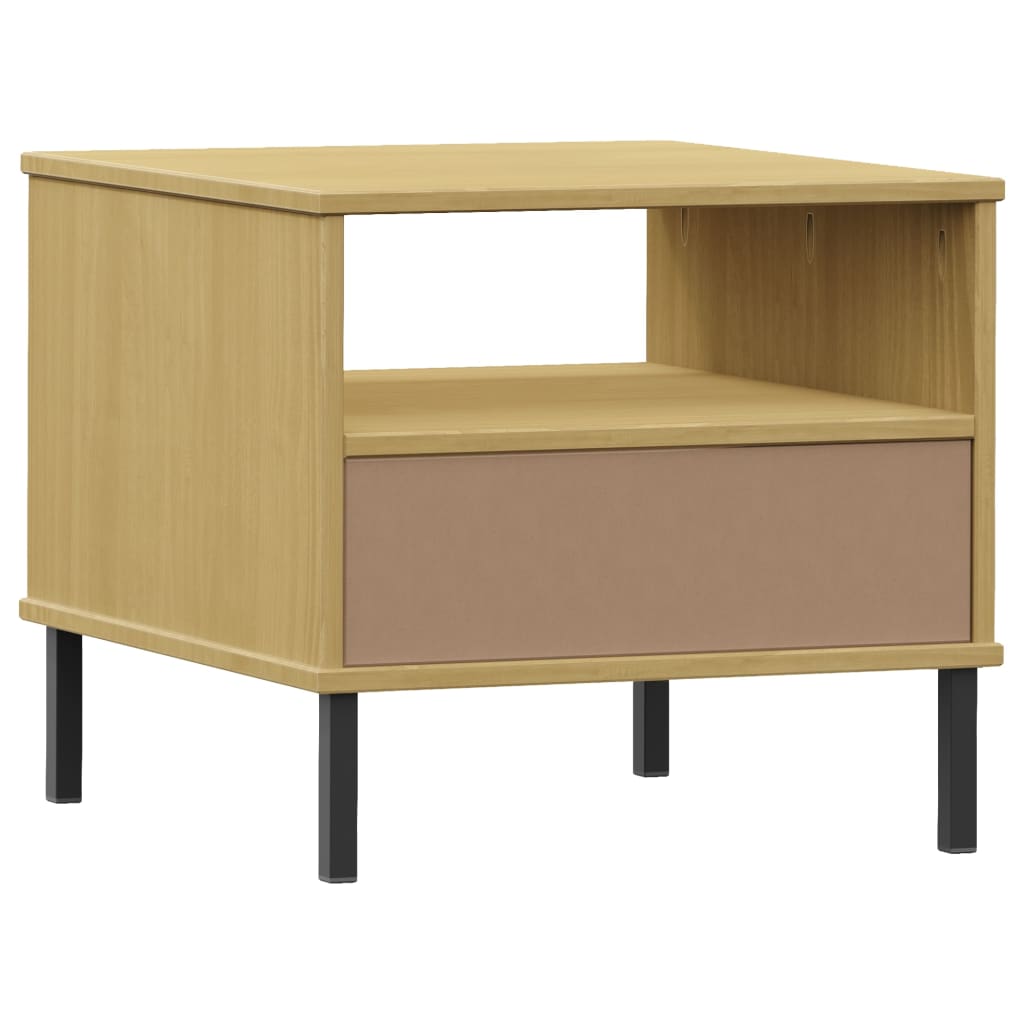 vidaXL Bedside Table with Metal Legs Brown Solid Wood Pine "OSLO
