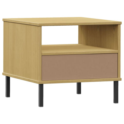 vidaXL Bedside Table with Metal Legs Brown Solid Wood Pine "OSLO