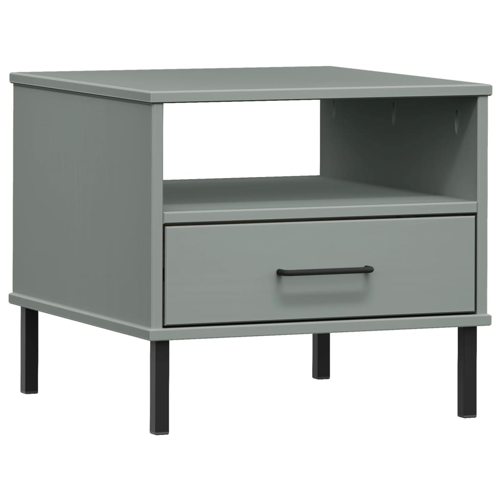 vidaXL Bedside Table with Metal Legs Grey Solid Wood Pine "OSLO