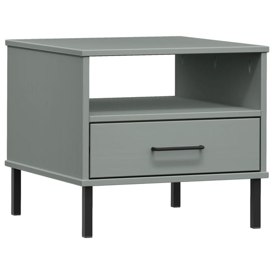 vidaXL Bedside Table with Metal Legs Grey Solid Wood Pine "OSLO