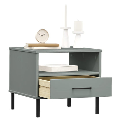 vidaXL Bedside Table with Metal Legs Grey Solid Wood Pine "OSLO