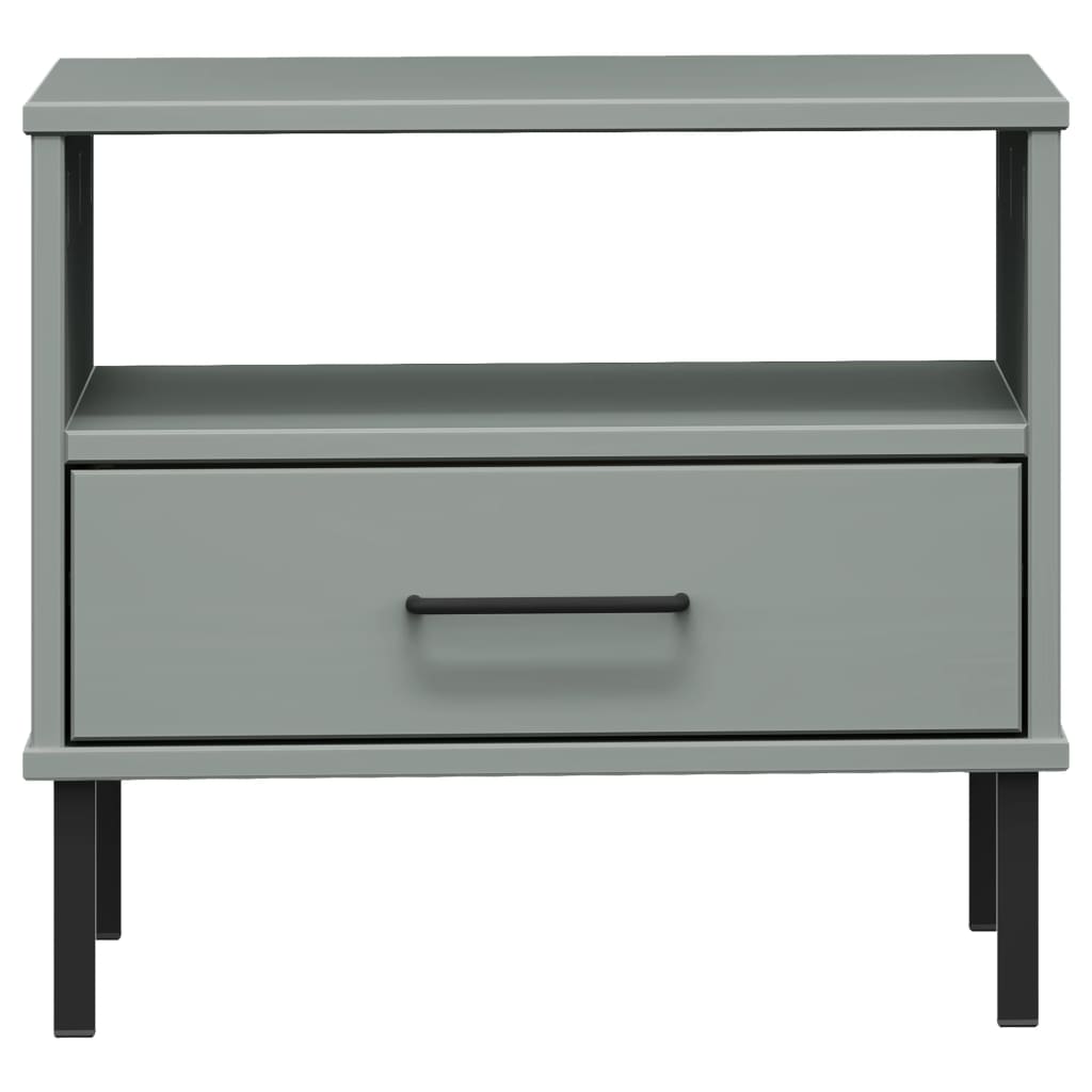vidaXL Bedside Table with Metal Legs Grey Solid Wood Pine "OSLO