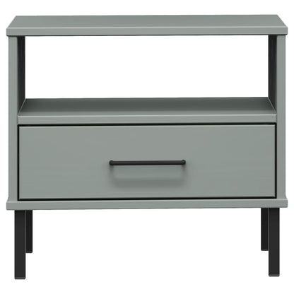 vidaXL Bedside Table with Metal Legs Grey Solid Wood Pine "OSLO