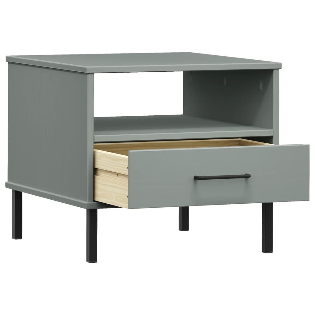 vidaXL Bedside Table with Metal Legs Grey Solid Wood Pine "OSLO