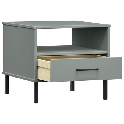 vidaXL Bedside Table with Metal Legs Grey Solid Wood Pine "OSLO