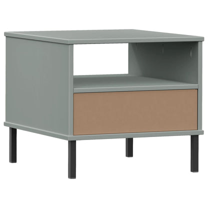 vidaXL Bedside Table with Metal Legs Grey Solid Wood Pine "OSLO