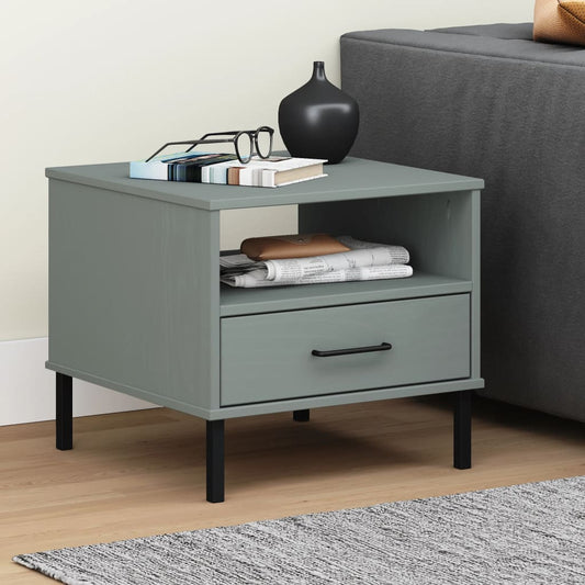 vidaXL Bedside Table with Metal Legs Grey Solid Wood Pine "OSLO