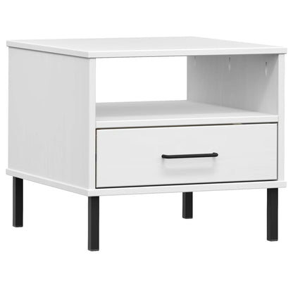 vidaXL Bedside Table with Metal Legs White Solid Wood Pine "OSLO