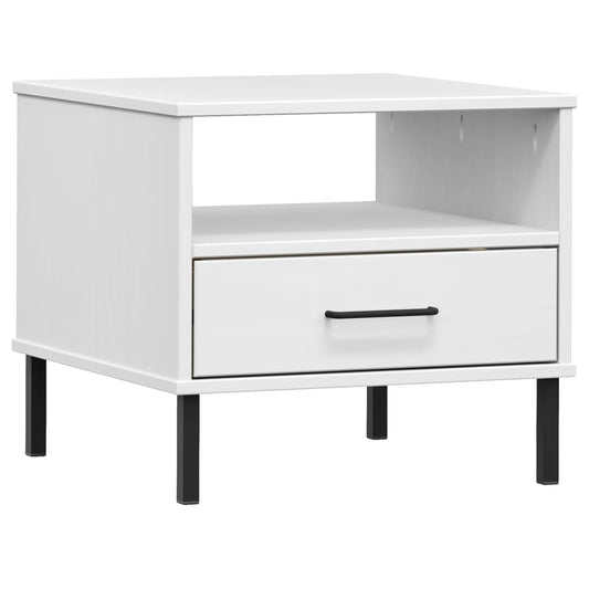 vidaXL Bedside Table with Metal Legs White Solid Wood Pine "OSLO
