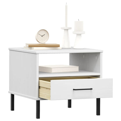vidaXL Bedside Table with Metal Legs White Solid Wood Pine "OSLO