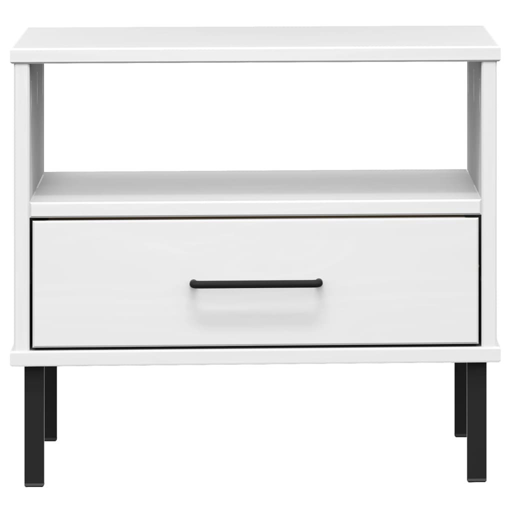 vidaXL Bedside Table with Metal Legs White Solid Wood Pine "OSLO