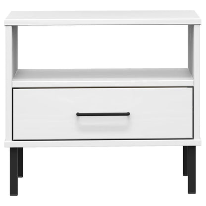 vidaXL Bedside Table with Metal Legs White Solid Wood Pine "OSLO