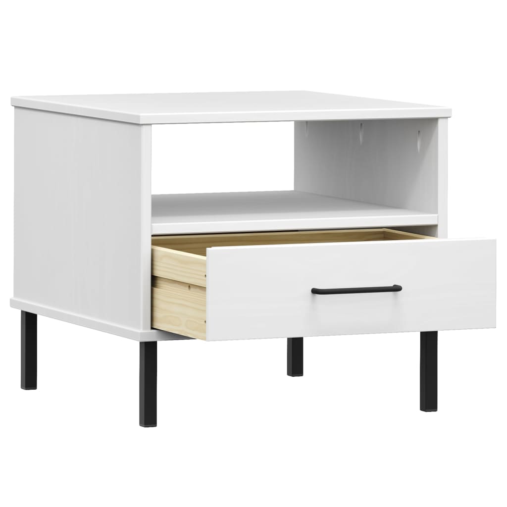 vidaXL Bedside Table with Metal Legs White Solid Wood Pine "OSLO
