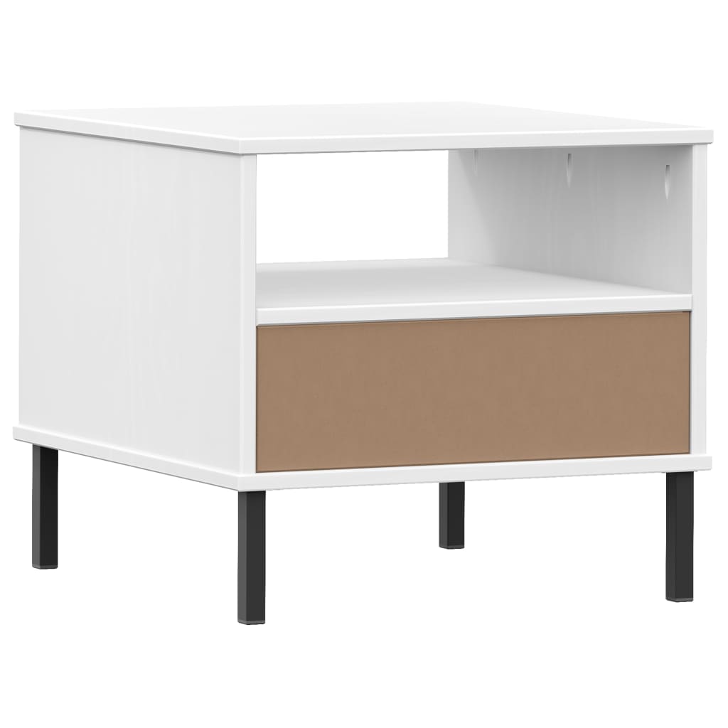 vidaXL Bedside Table with Metal Legs White Solid Wood Pine OSLO