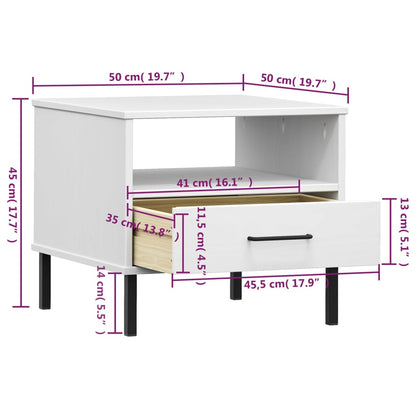 vidaXL Bedside Table with Metal Legs White Solid Wood Pine "OSLO