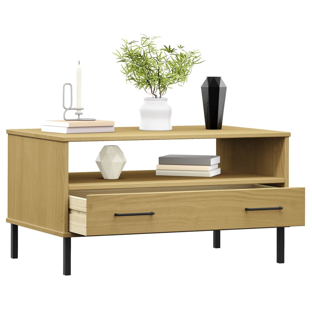 vidaXL Coffee Table with Metal Legs Brown 85x50x45cm Solid Wood "OSLO