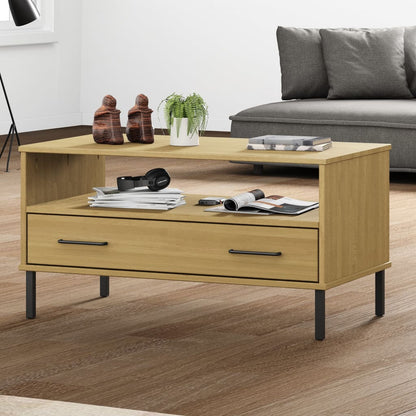 vidaXL Coffee Table with Metal Legs Brown 85x50x45cm Solid Wood "OSLO