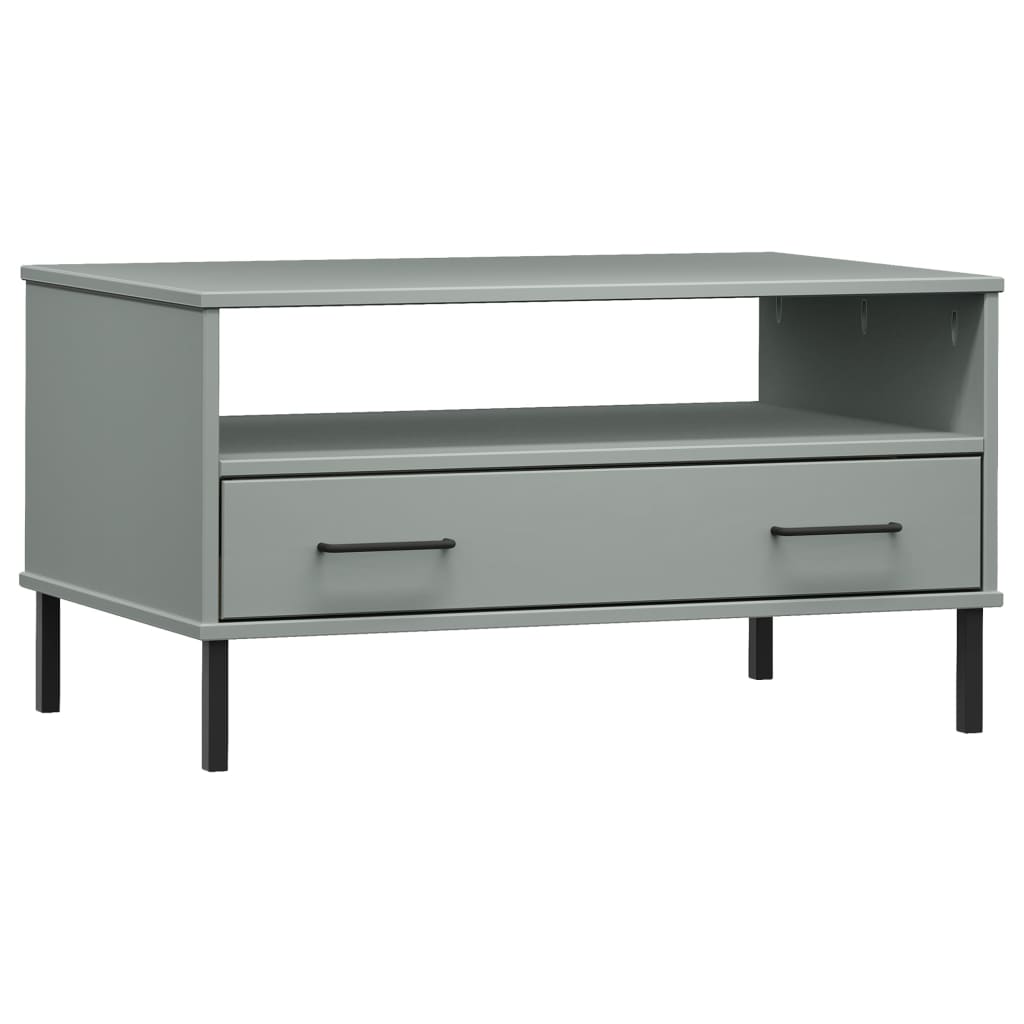 vidaXL Coffee Table with Metal Legs Grey 85x50x45 cm Solid Wood "OSLO