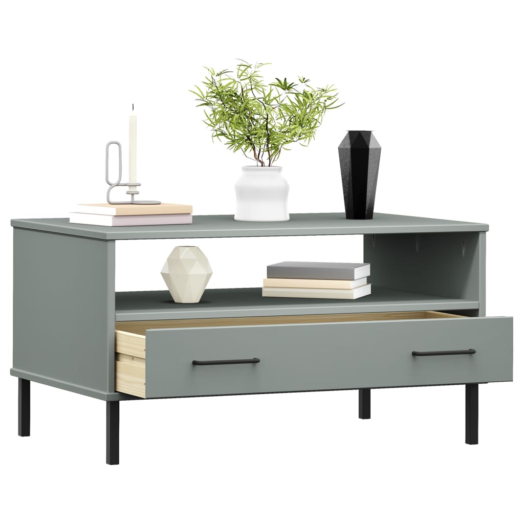 vidaXL Coffee Table with Metal Legs Grey 85x50x45 cm Solid Wood "OSLO