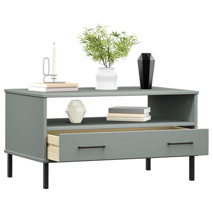 vidaXL Coffee Table with Metal Legs Grey 85x50x45 cm Solid Wood "OSLO