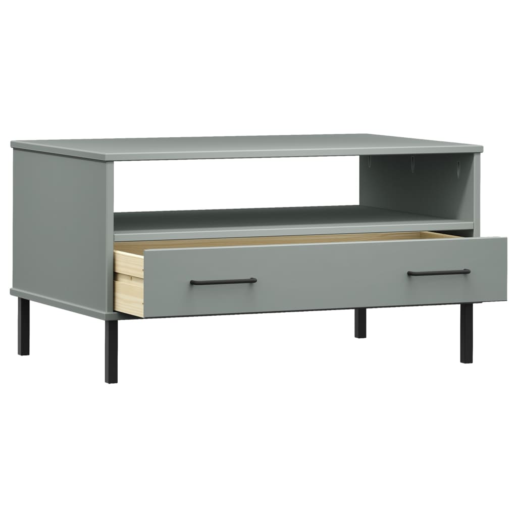 vidaXL Coffee Table with Metal Legs Grey 85x50x45 cm Solid Wood "OSLO