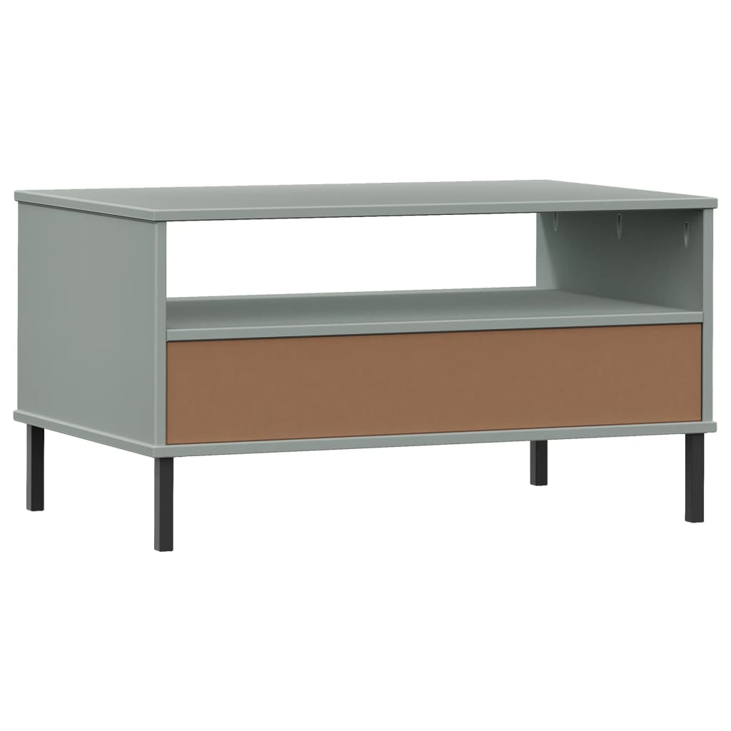 vidaXL Coffee Table with Metal Legs Grey 85x50x45 cm Solid Wood "OSLO