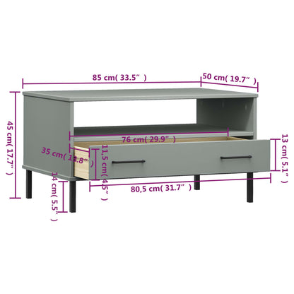 vidaXL Coffee Table with Metal Legs Grey 85x50x45 cm Solid Wood "OSLO