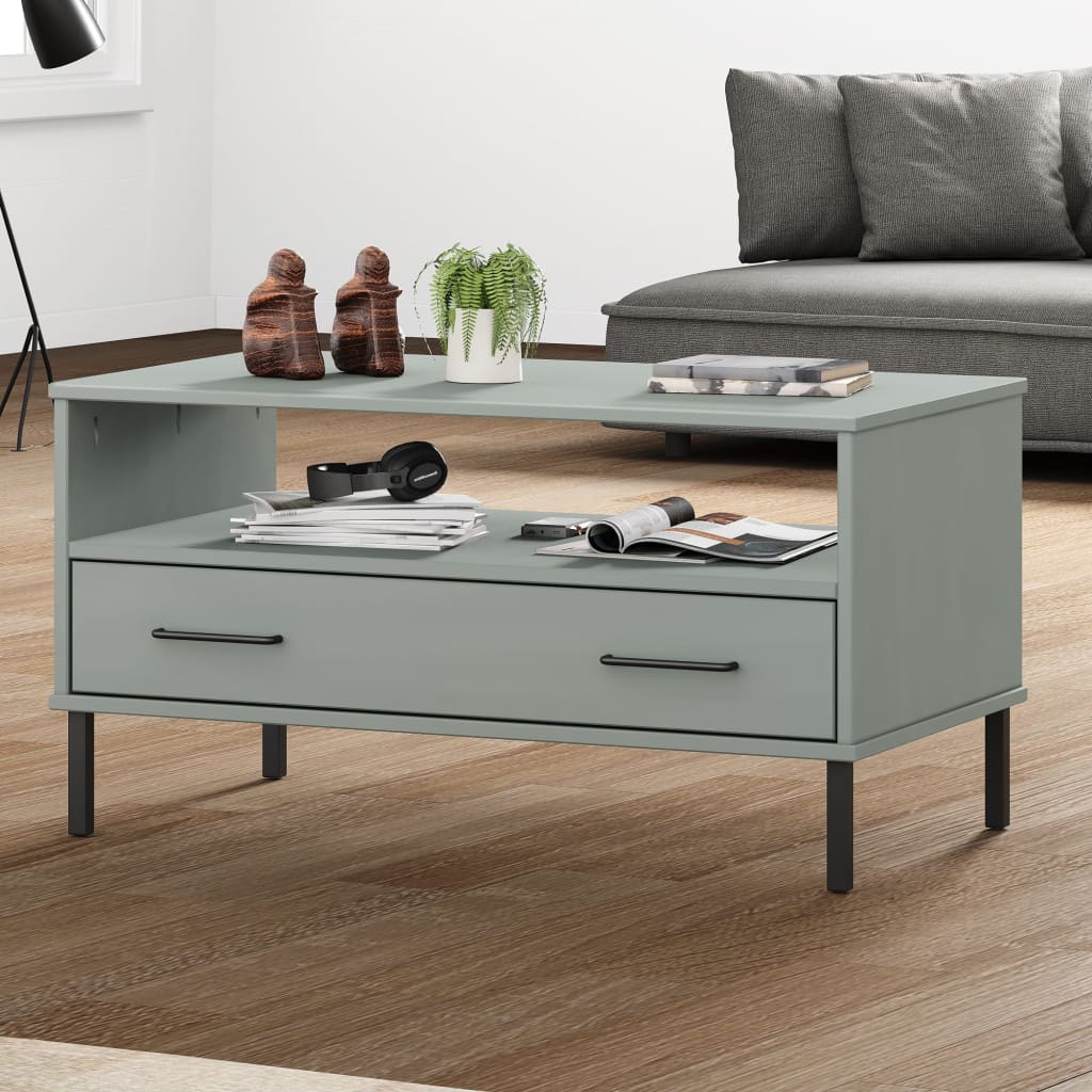 vidaXL Coffee Table with Metal Legs Grey 85x50x45 cm Solid Wood "OSLO