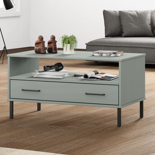 vidaXL Coffee Table with Metal Legs Grey 85x50x45 cm Solid Wood "OSLO