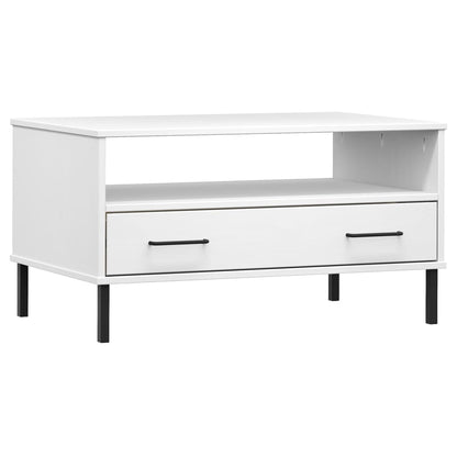 vidaXL Coffee Table with Metal Legs White 85x50x45cm Solid Wood OSLO