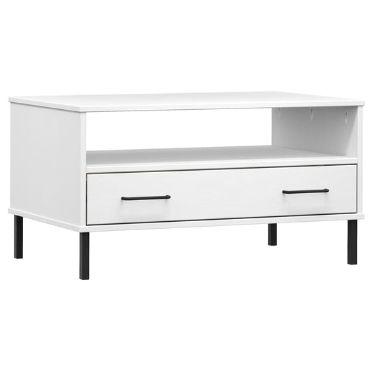 vidaXL Coffee Table with Metal Legs White 85x50x45cm Solid Wood OSLO