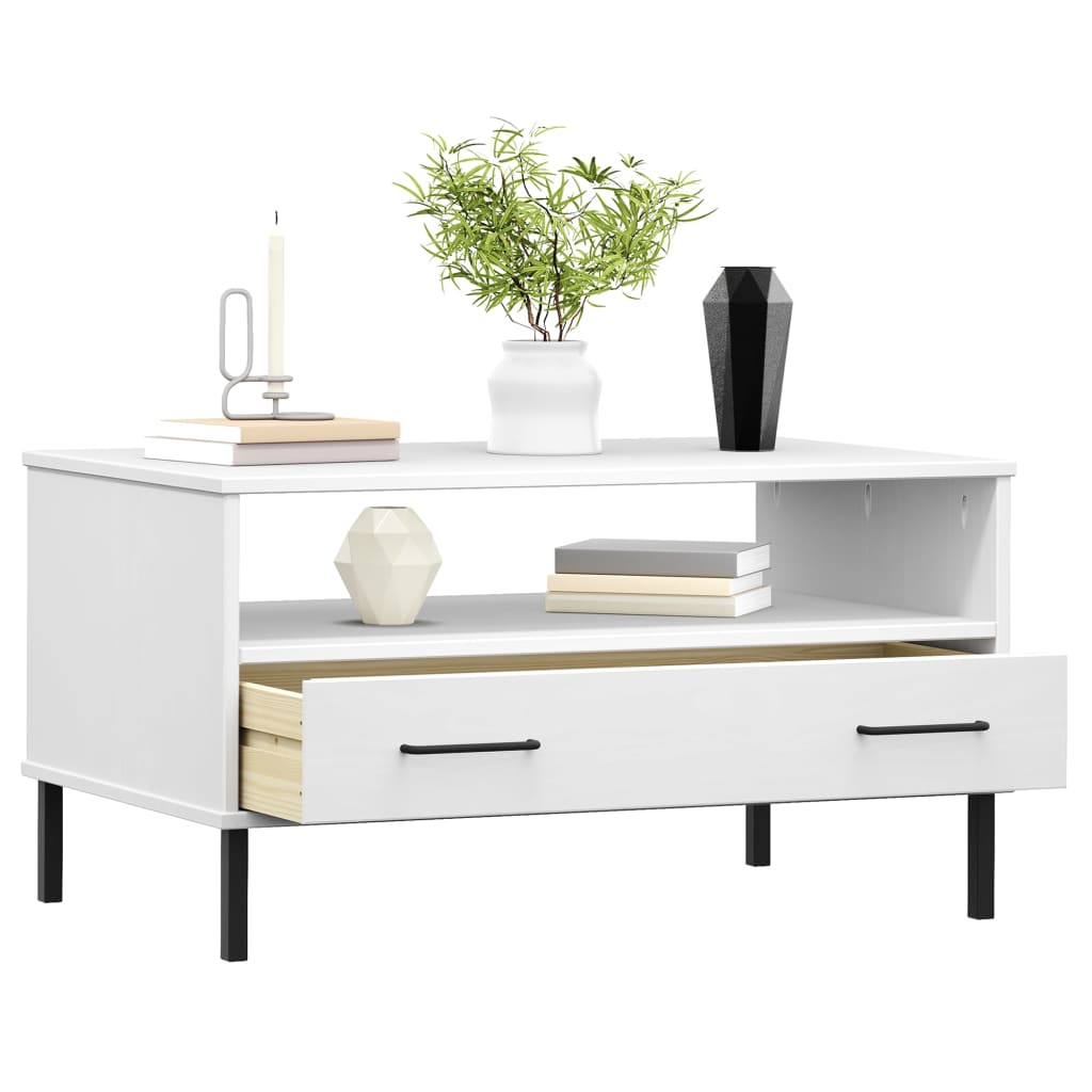 vidaXL Coffee Table with Metal Legs White 85x50x45cm Solid Wood OSLO