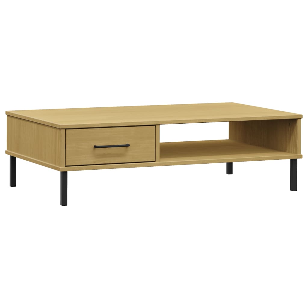 vidaXL Coffee Table with Metal Legs Brown Solid Wood Pine "OSLO