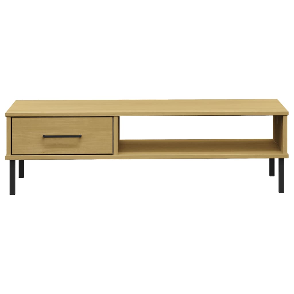 vidaXL Coffee Table with Metal Legs Brown Solid Wood Pine OSLO