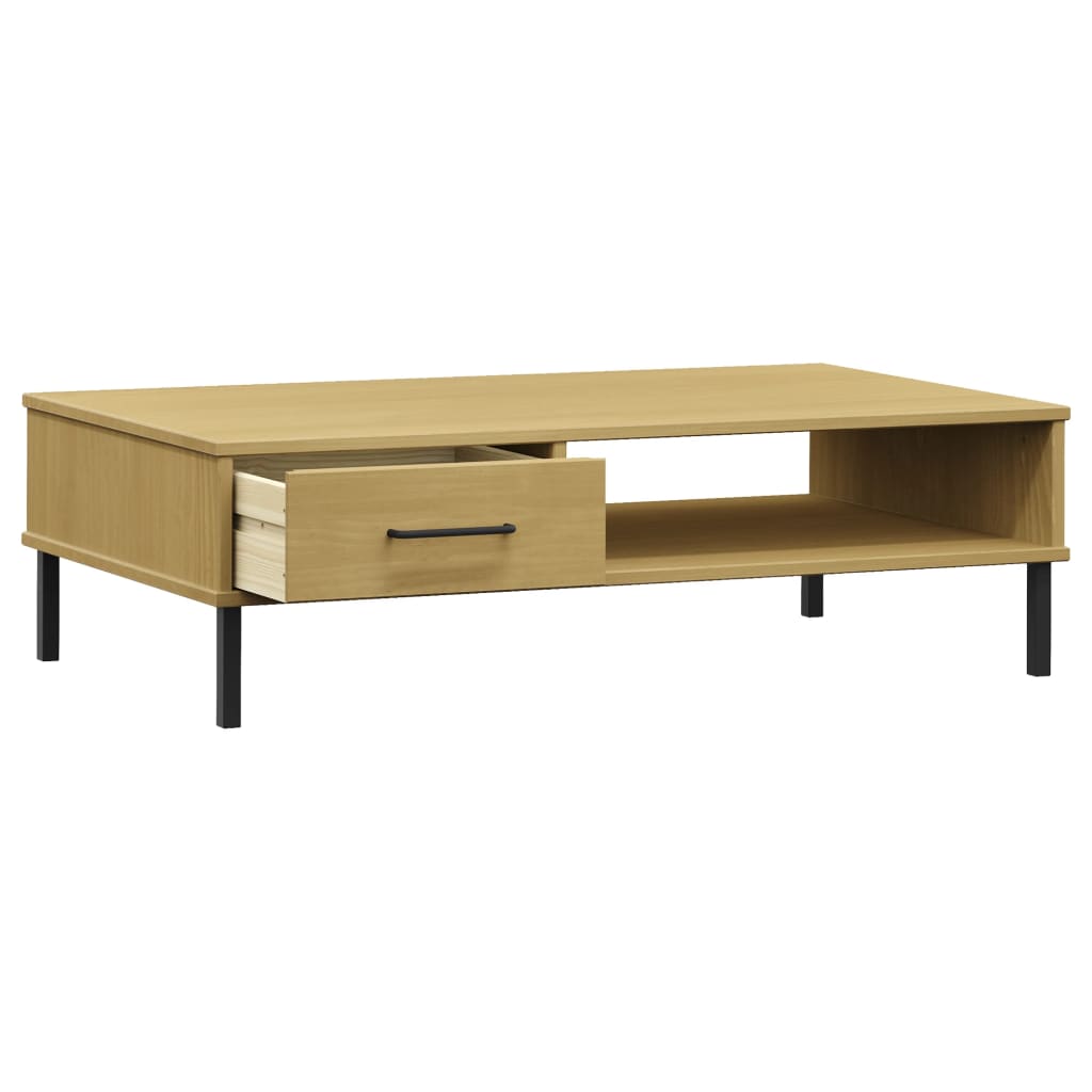 vidaXL Coffee Table with Metal Legs Brown Solid Wood Pine "OSLO