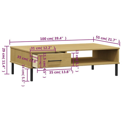 vidaXL Coffee Table with Metal Legs Brown Solid Wood Pine "OSLO