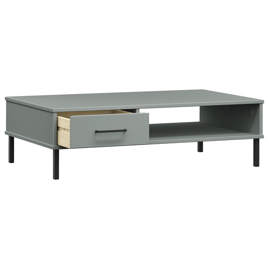 vidaXL Coffee Table with Metal Legs Grey Solid Wood Pine "OSLO
