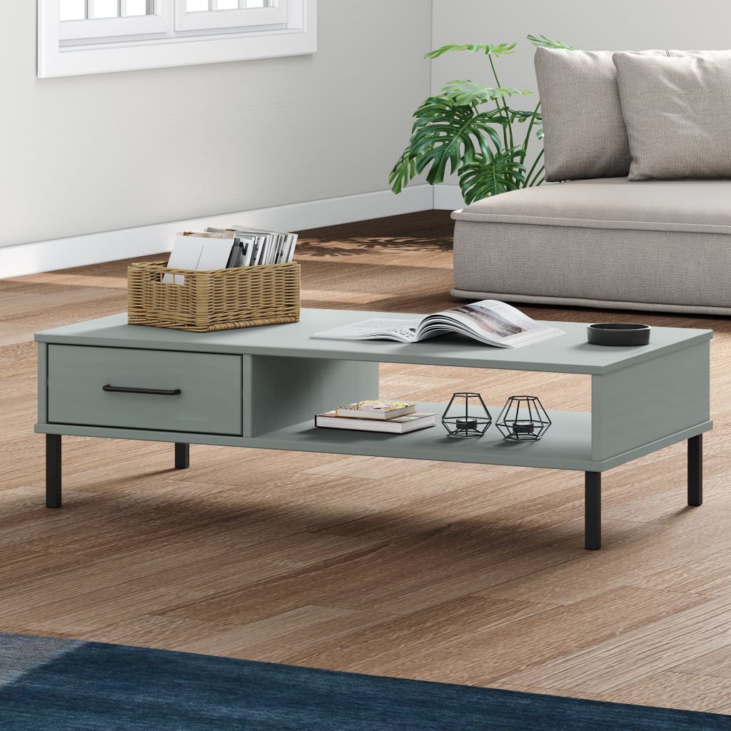 vidaXL Coffee Table with Metal Legs Grey Solid Wood Pine "OSLO
