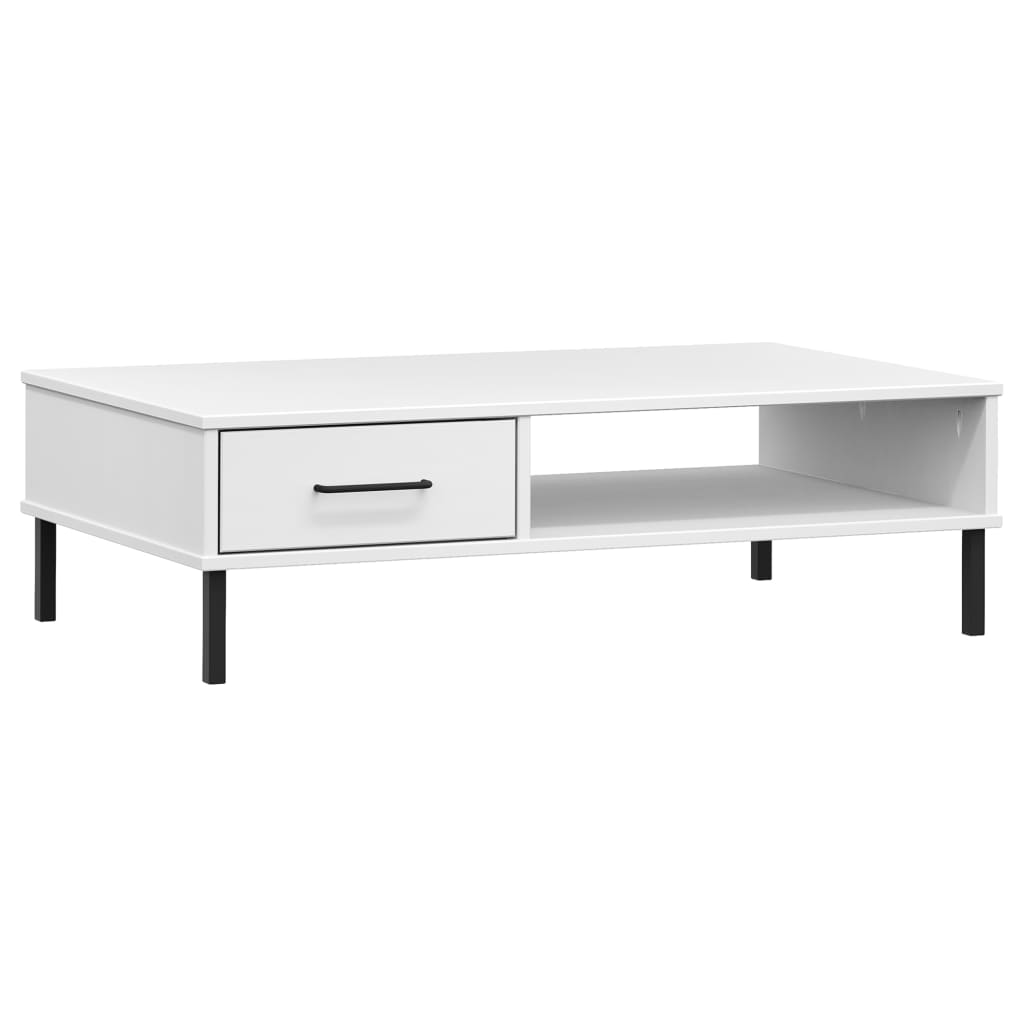 vidaXL Coffee Table with Metal Legs White Solid Wood Pine "OSLO
