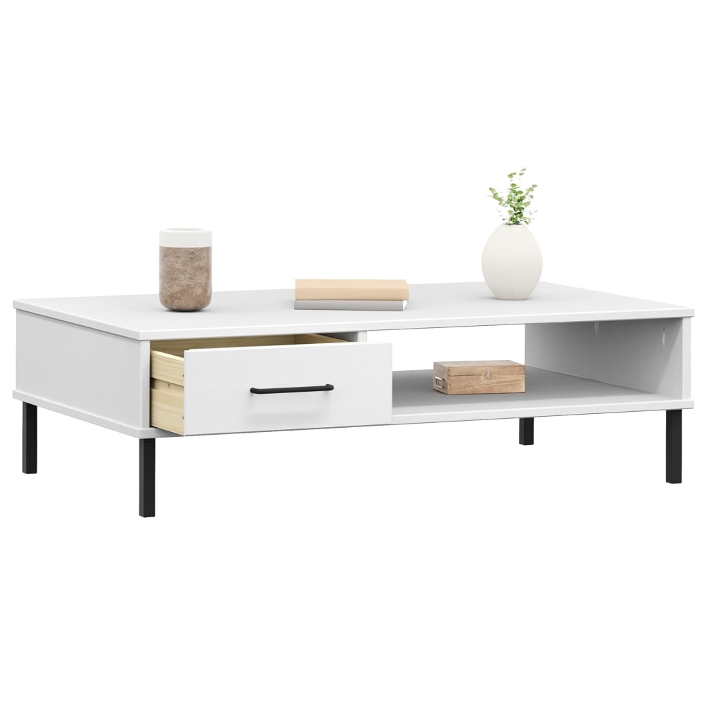 vidaXL Coffee Table with Metal Legs White Solid Wood Pine "OSLO